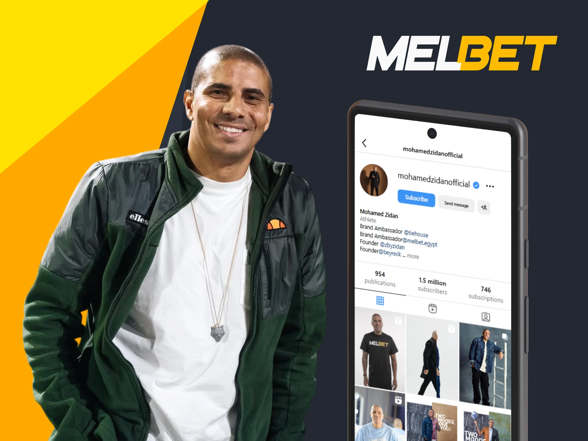 Visit Mohamed Zidan’s official pages via Melbet’s platform.