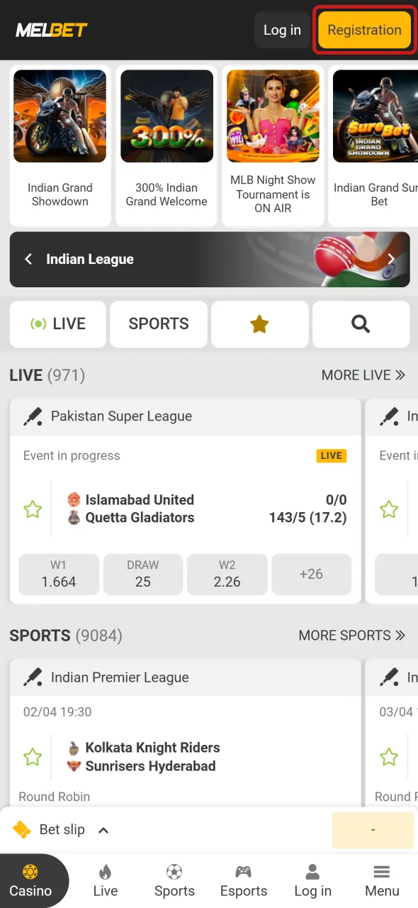 Click registration button on Melbet and create your account quickly.