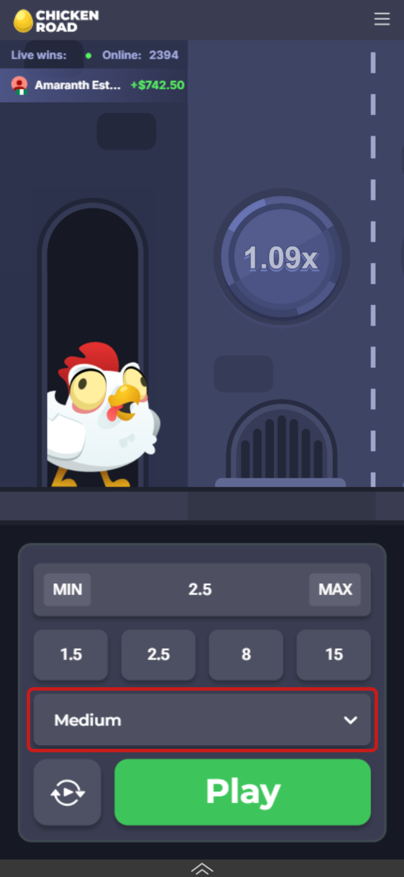 Select the preferred difficulty for Chicken Road and continue with Melbet.