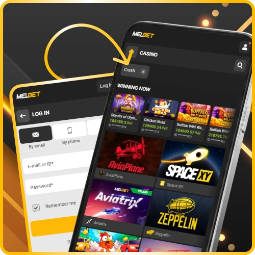 Navigate through the Melbet app lobby to find top crash games.