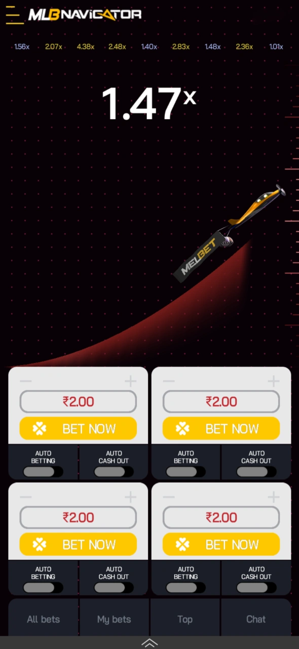 Set your stake and play crash games through Melbet India.