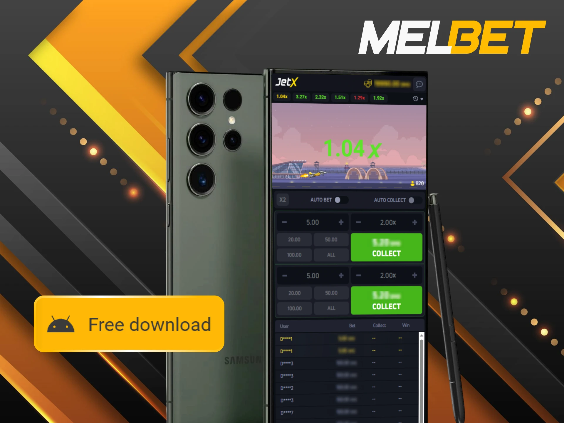 Download the Melbet Android application to bet on JetX anytime.