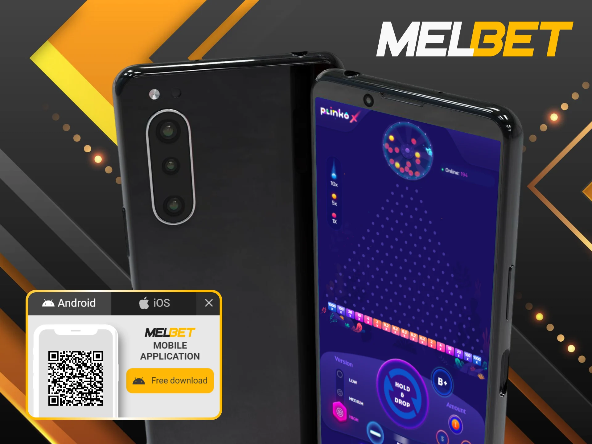 Get the Melbet application file on Android to run Plinko X.