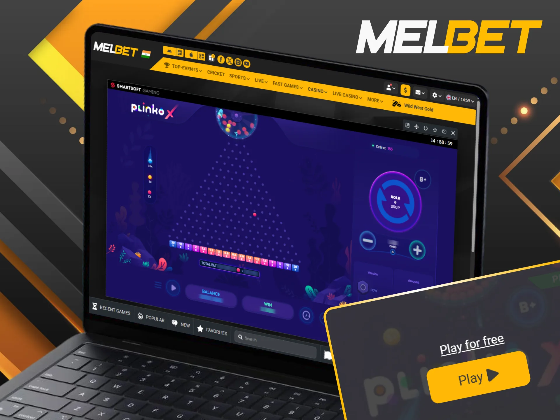 Practice Plinko X gameplay with free credits on the Melbet platform.