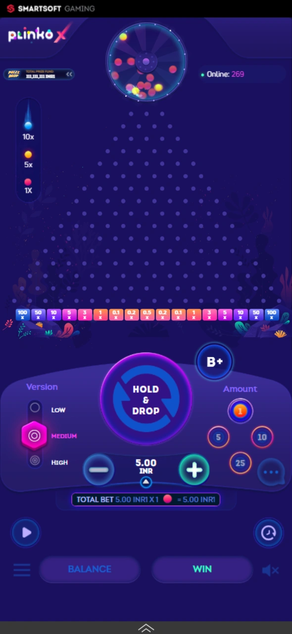 Choose your stake and drop the ball through Plinko X on Melbet.