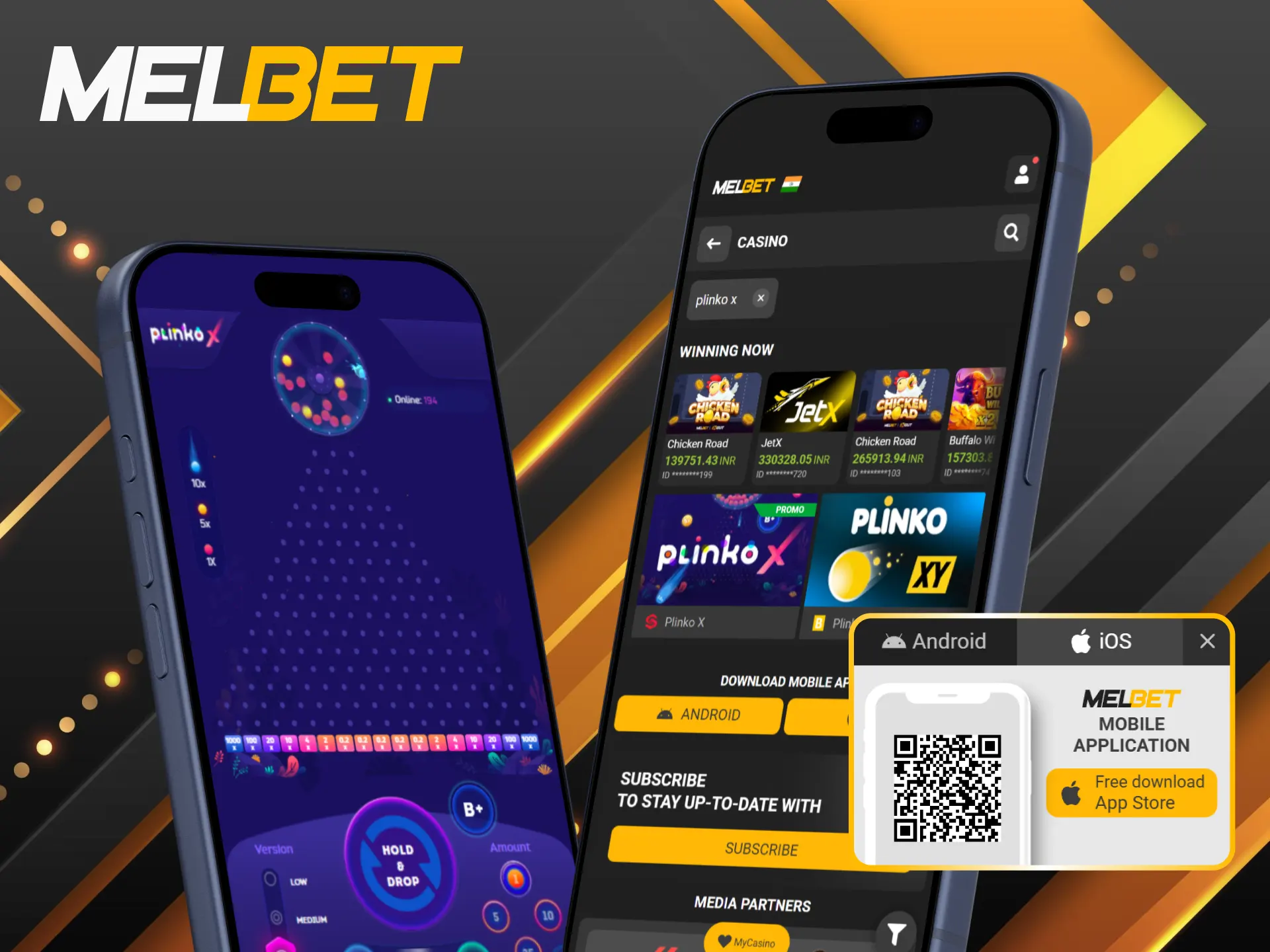Install Melbet on iOS to experience Plinko X on mobile.