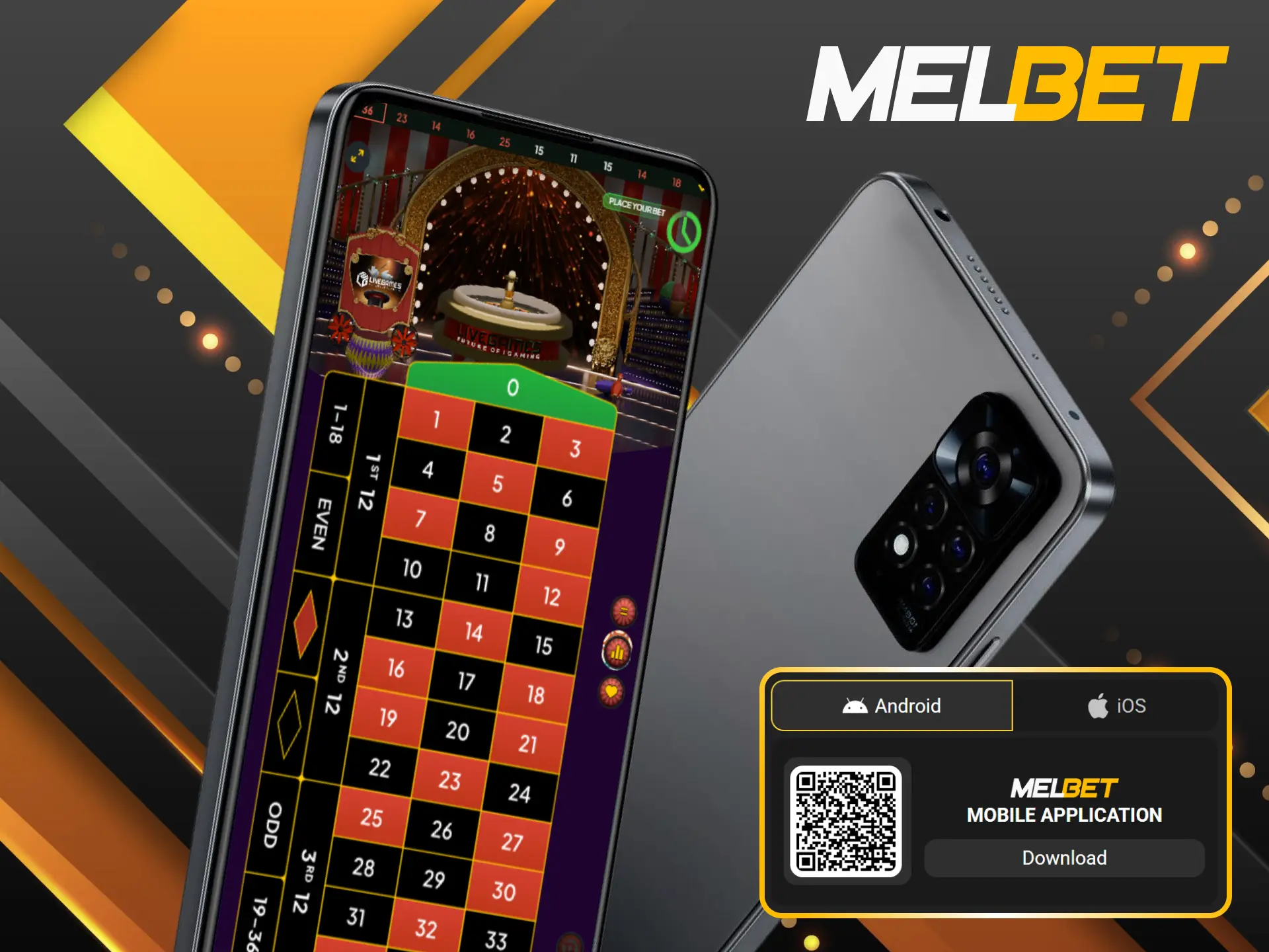 Download the Melbet app on Android to spin the Roulette wheel.