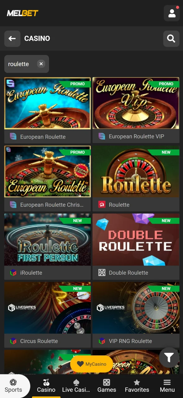 Select Roulette on Melbet and prepare to start your gaming session.