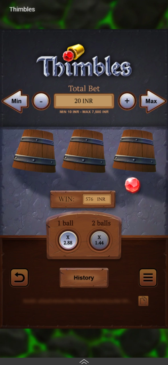 Check the outcome of your round while playing Thimbles on Melbet India.