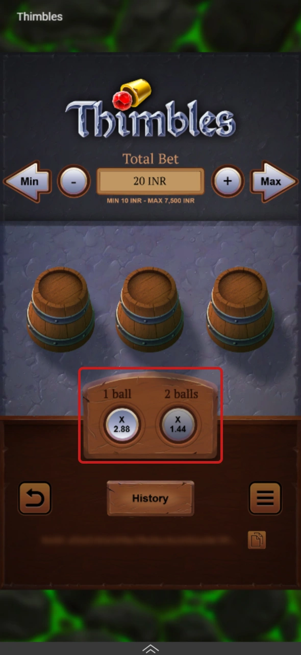 Choose your preferred game mode in Thimbles through the Melbet application.