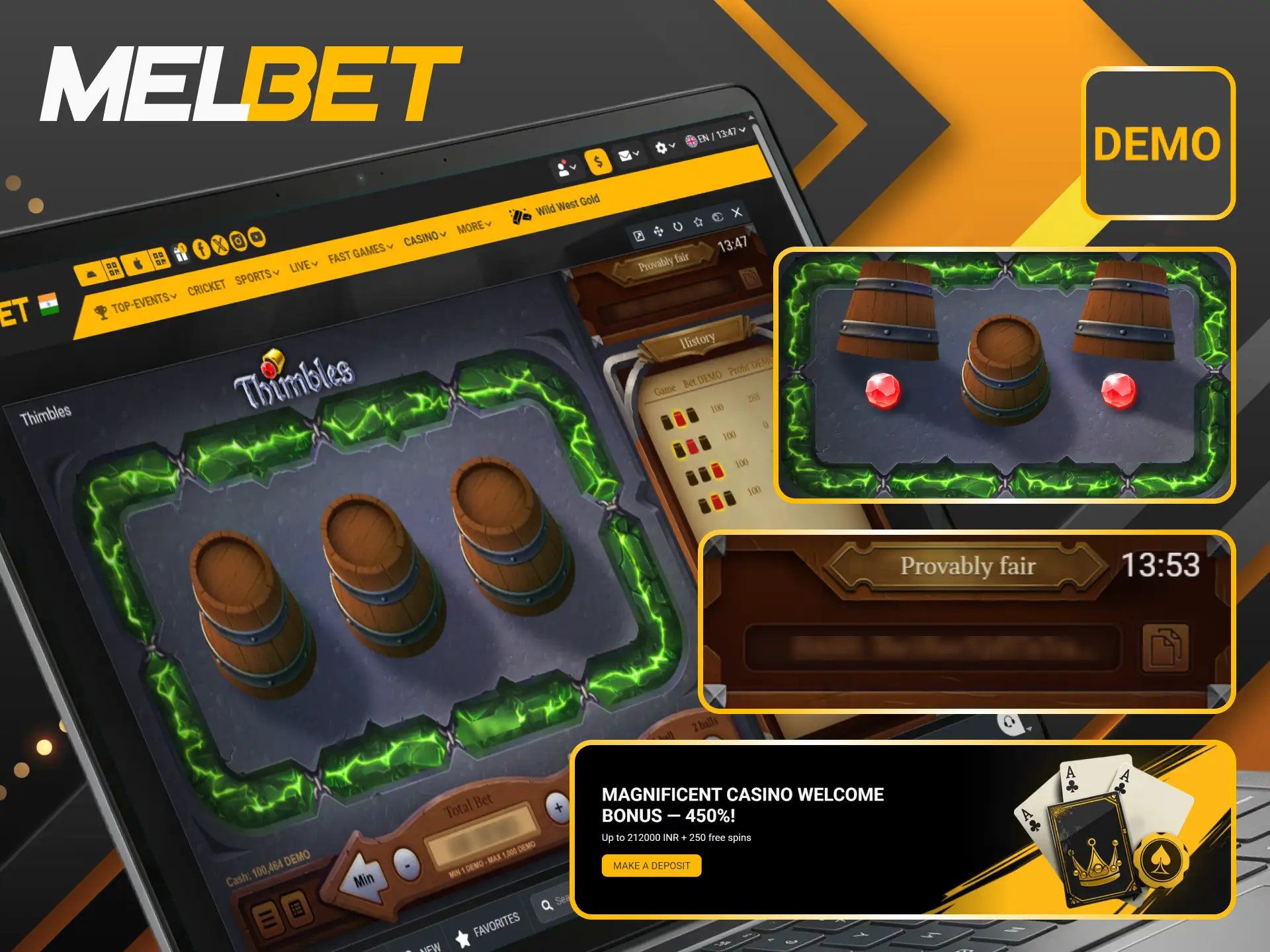 Experience simple gameplay and great payouts in Melbet Thimbles.