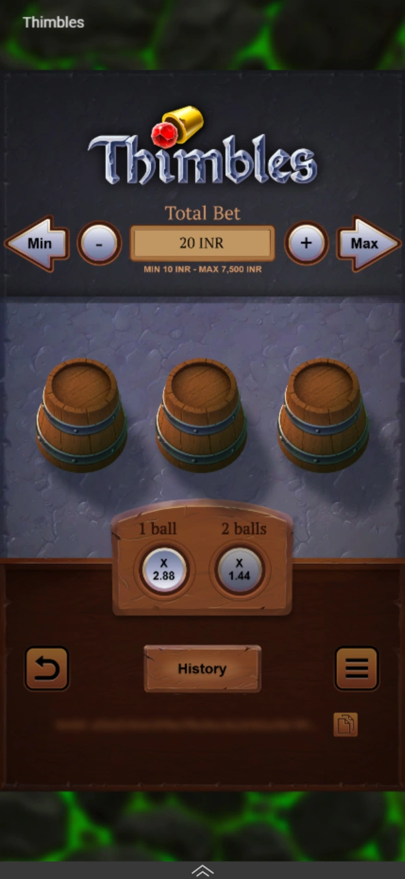 Choose a mode and pick a cup while playing Thimbles on Melbet.