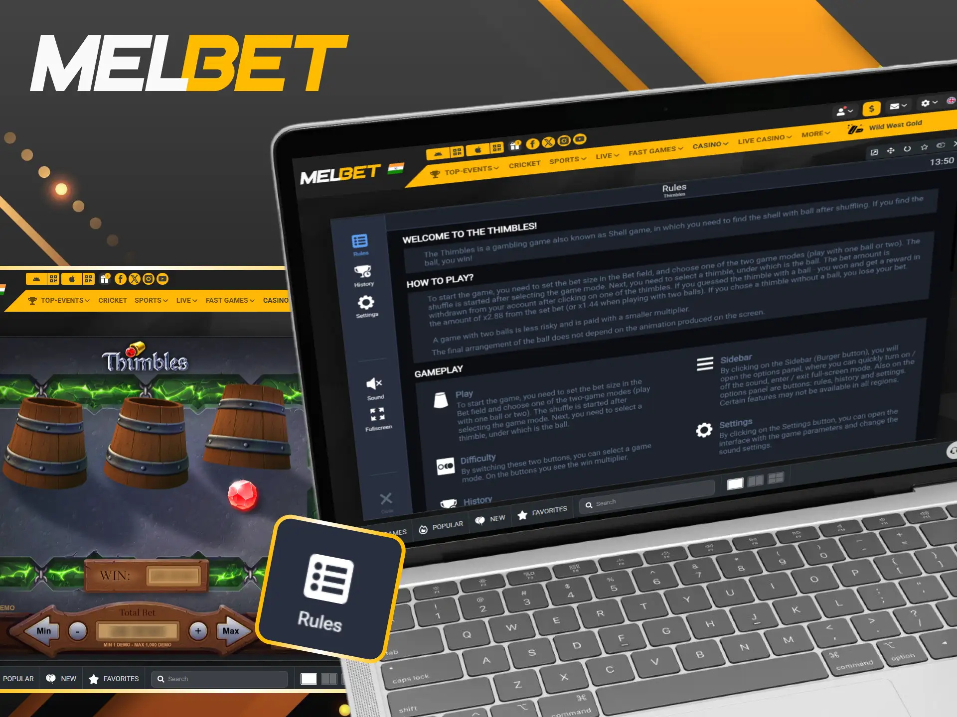 Check basic Thimbles game rules before placing Melbet stakes.